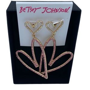 NWT BETSEY JOHNSOM drop dangling Heart earrings with Aurora borealis rhinestones